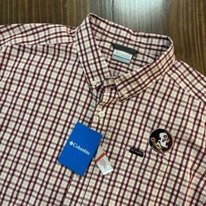 COLUMBIA Button Down Shirt Mens XL Florida State Seminoles Plaid Short Sleeve